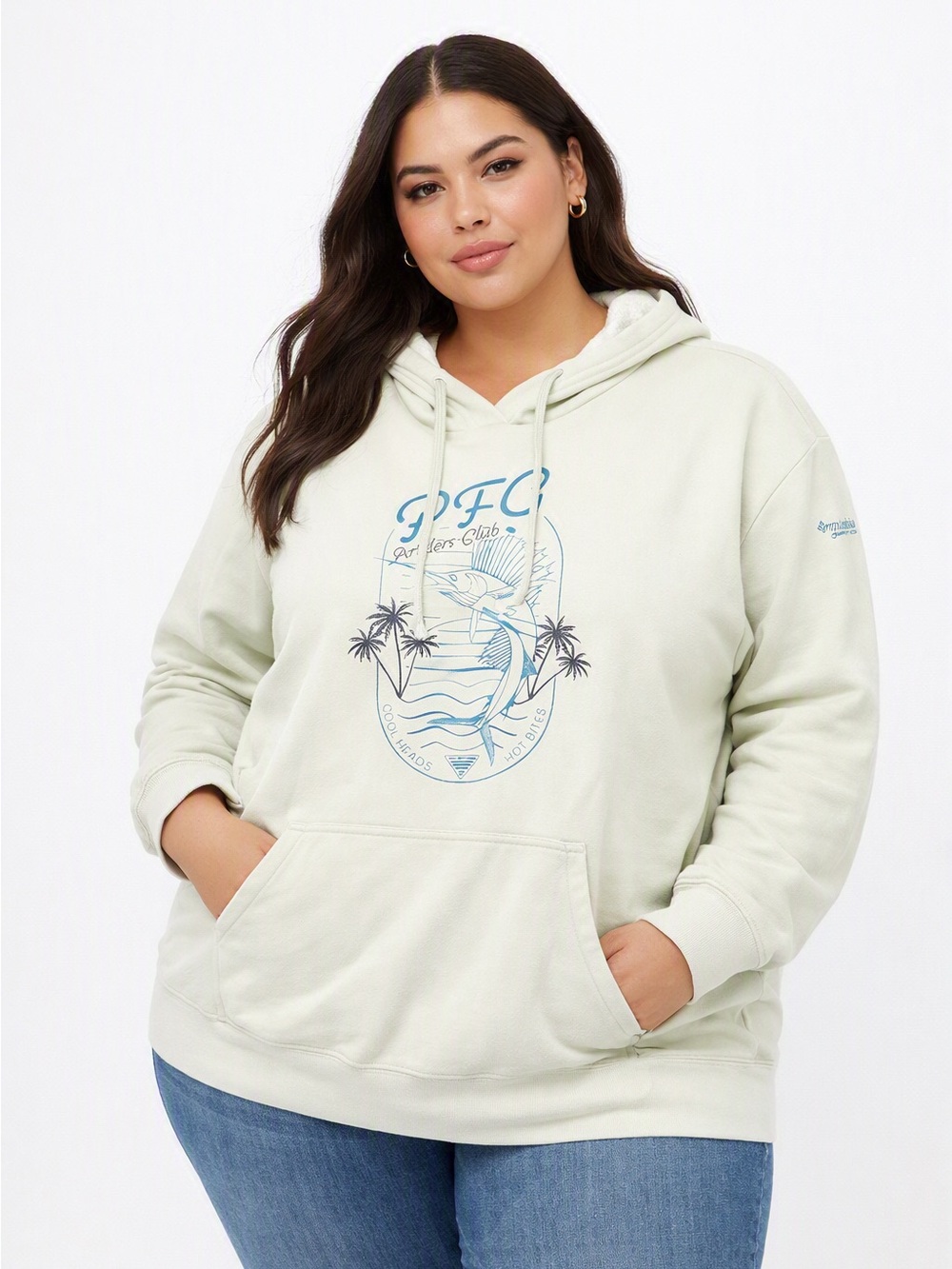 5/$50 Columbia Light Lime Hoodie with Blue Graphic